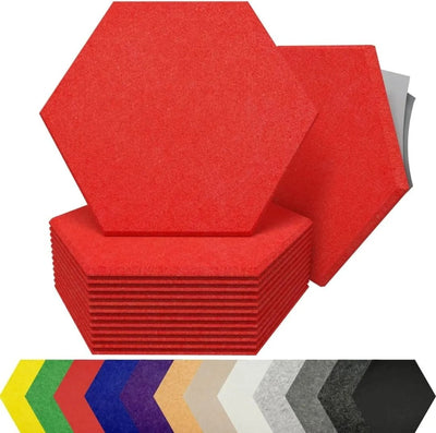 Composición de paneles acústicos hexagonales de colores